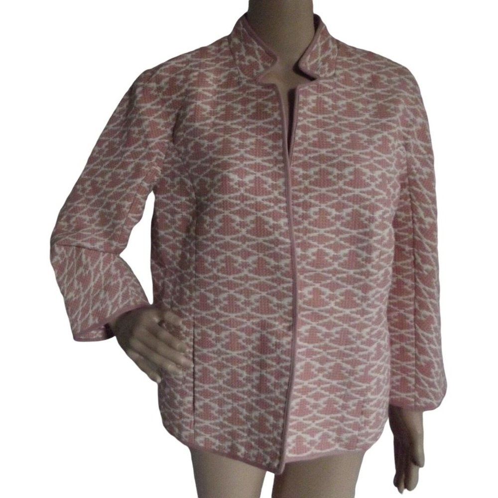 C Wonder Blazer Sz 12 Dusty Rose Pink Coral Brocade Bracelet Sleeve Snap Jacket